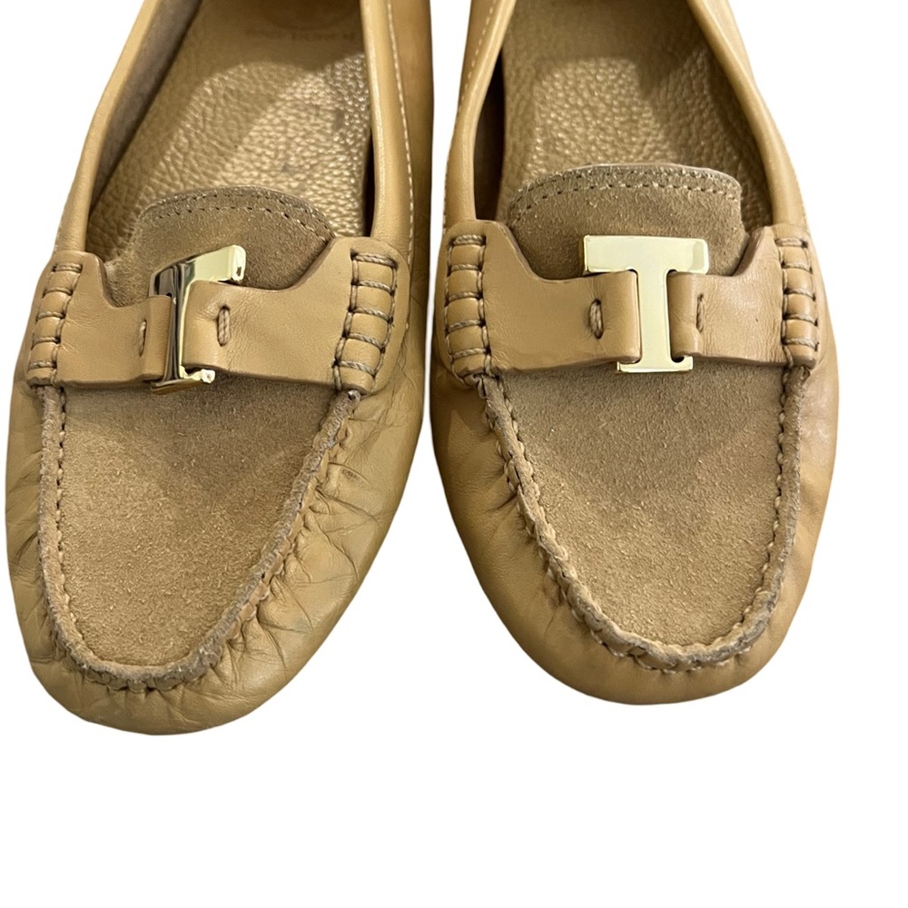 Tory Burch Tan Kendrick Pebble Leather Slip On Moccasin Driving Loafers Size 9